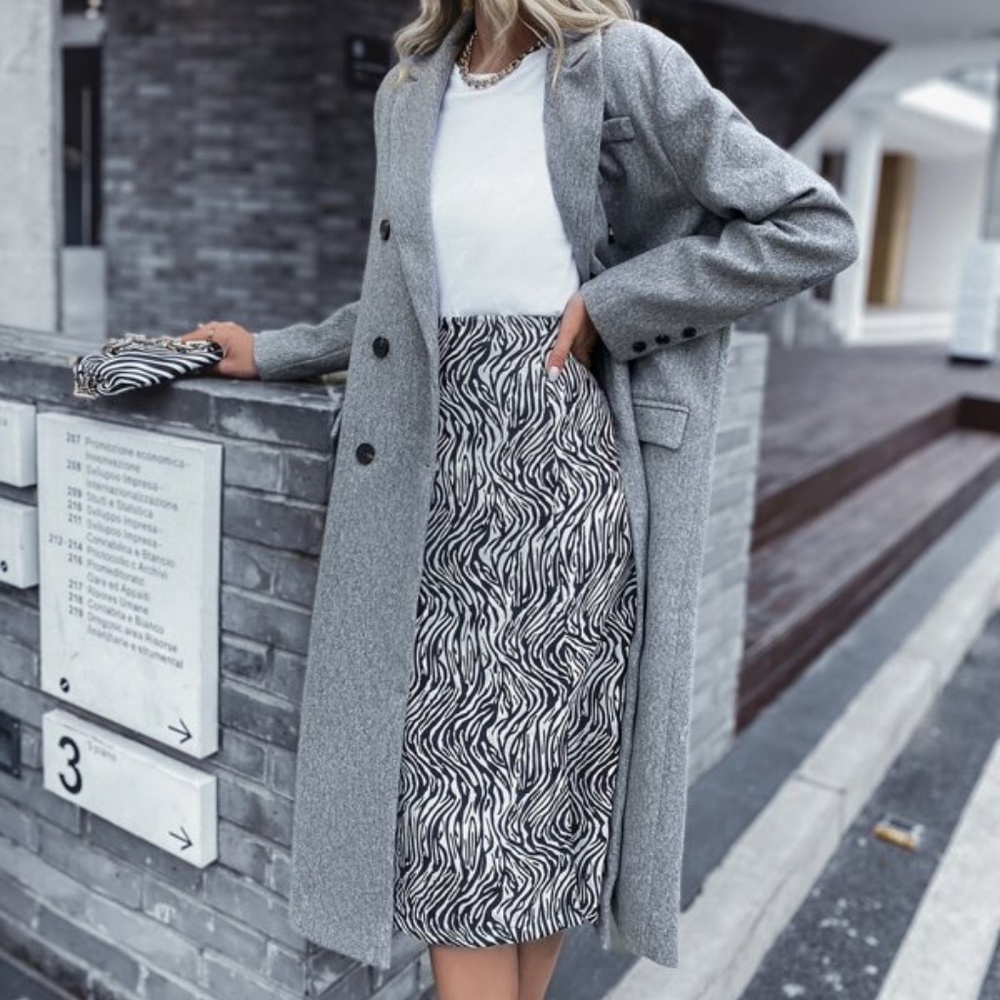 Classic Grey Button up Double Breasted Long Jacket Coat - Picture 2 of 6